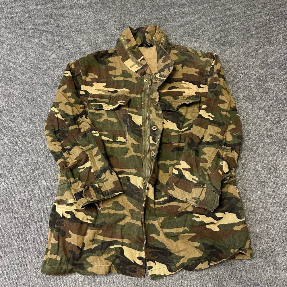 Haoduoer Jacket Womens Size S Green Camo Utility Military Field Zip Snap Cotton